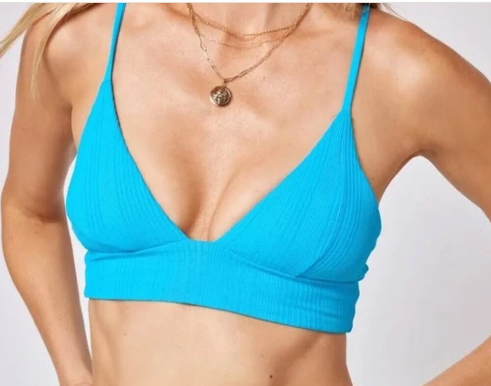 NWT L*Space Women's Ribbed Pointelle Winnie Bikini Swim Top Electric Blue Size M